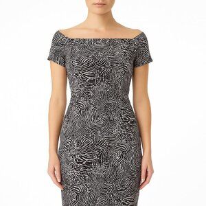 Chiara Boni Serengeti Sheath Dress IT 44 US 8 Off Shoulder Animal Print Bodycon